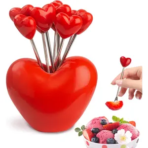 Set of 10 Stainless Steel Fruit forks and 1 Love Holder, Fruit Forks Dessert Forks Salad Forks Food Picks