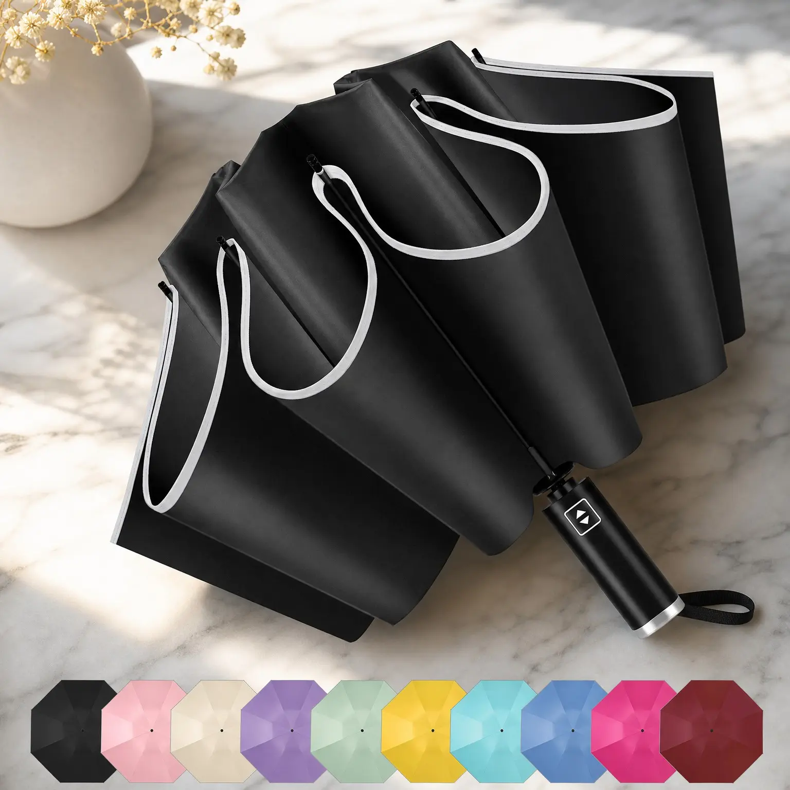 Compact Inverted Travel Umbrella - Windproof Rain Umbrella with Reflective Strip, UV Sun Protection, Automatic Reverse Folding, Portable for Car, Backpack, KidsGift
