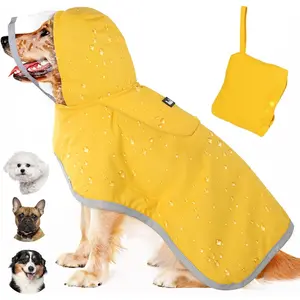 Dog Raincoat, Adjustable Dog Rain Jacket with Clear Hooded Double Layer for Large Medium Small Dogs Puppies, Waterproof Rain Coat Poncho with Reflective Storage Pocket & Rim (Yellow,M)