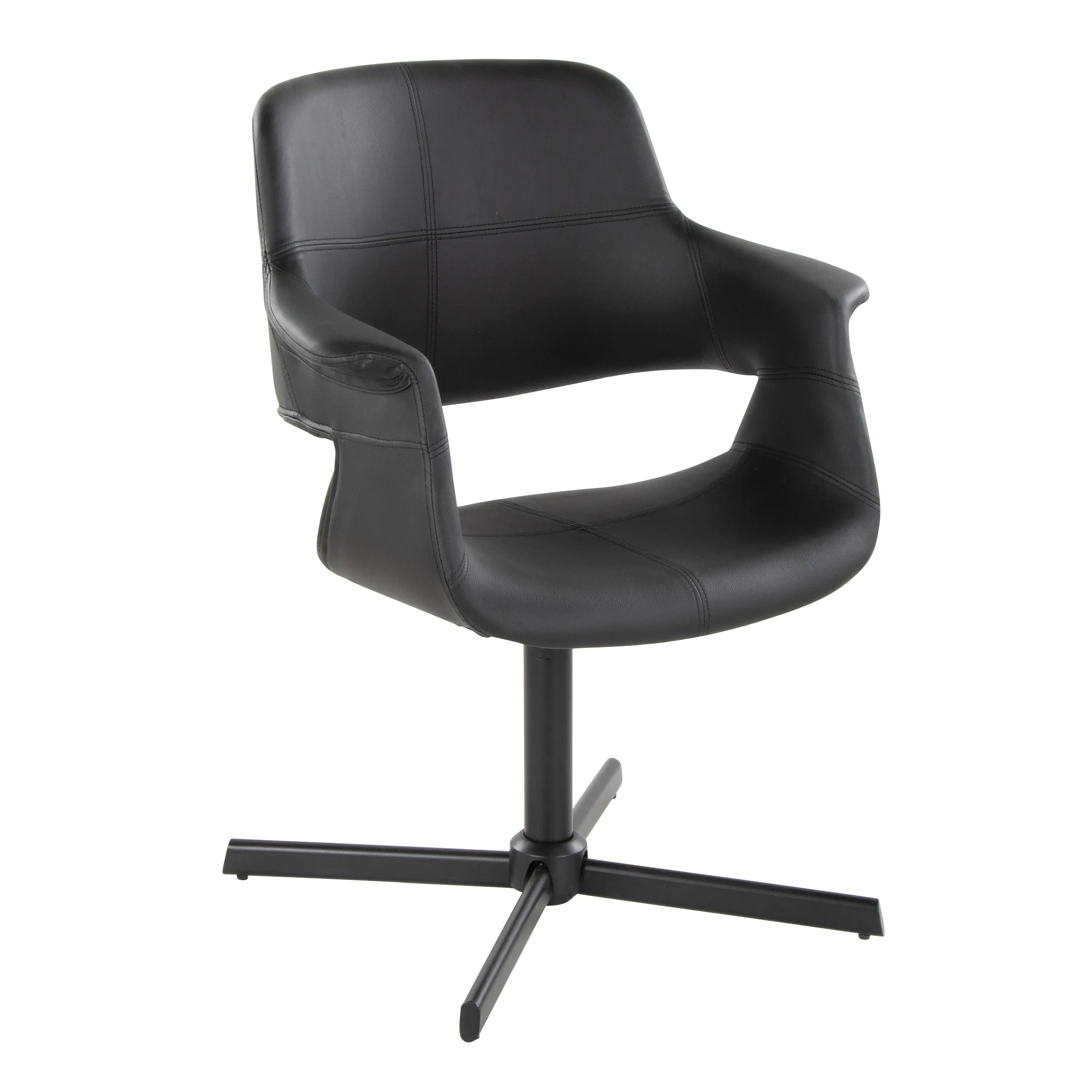 Nokaa Mid-Century Modern Swivel Accent Chair with X-Pedestal Base, Black Faux upholstered Upholstery, 360-Degree Swivel Armchair for Living Room, Home Office, Reading Nook, Single Seat