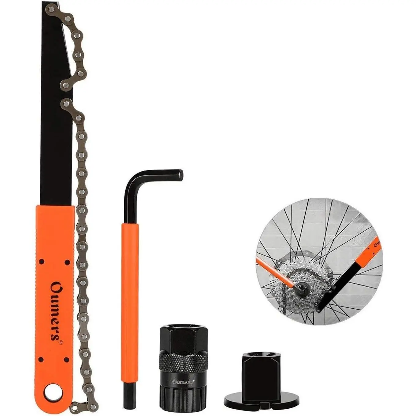 Oumers Bike Cassette Removal Tool with Chain Whip and Auxiliary Wrench Bicycle Sprocket Removal Tools, Bicycle Cassette Lock Ring Extractor Freewheel Remover Wrench Sprocket Remover