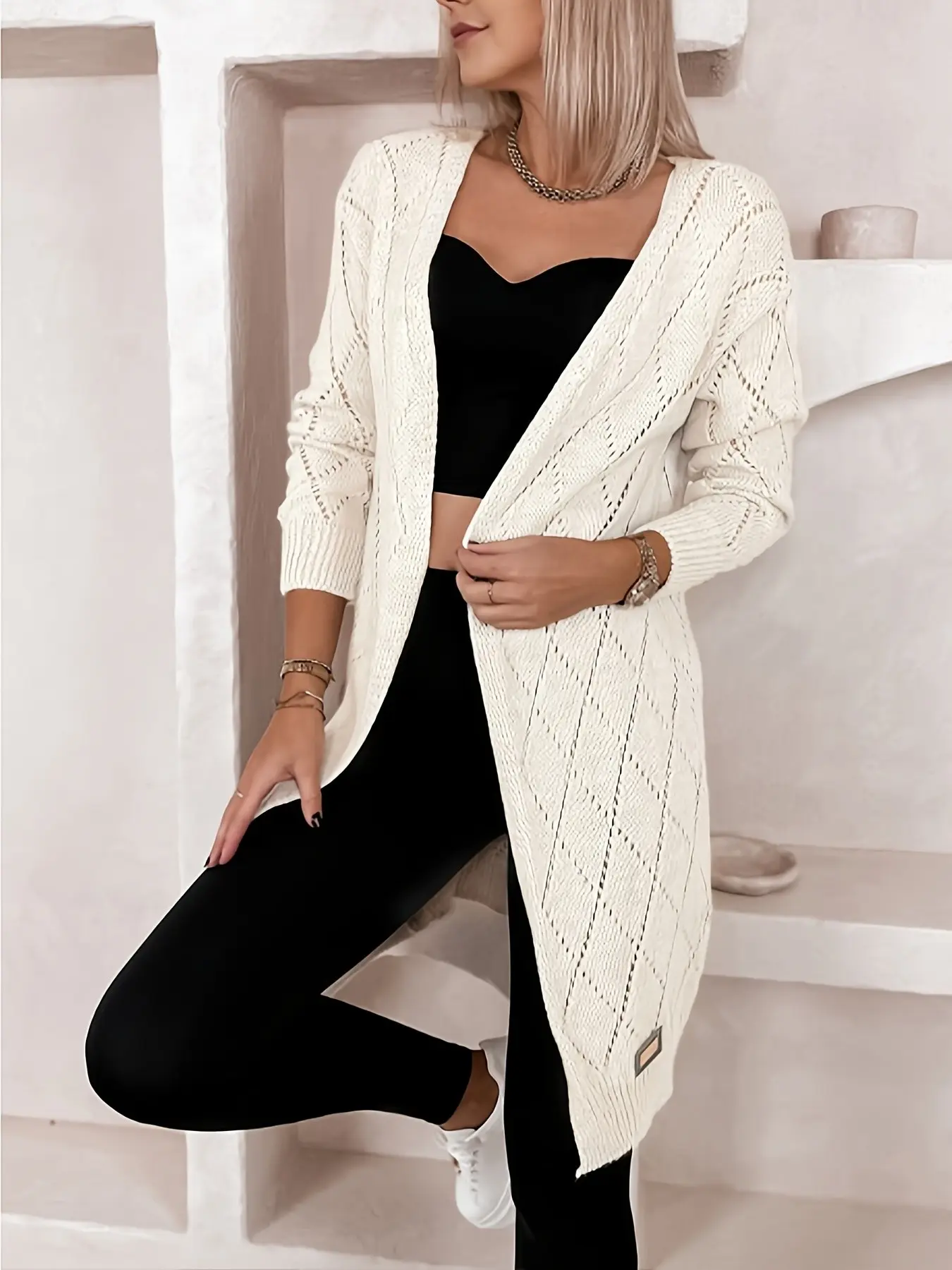 Easter New Women's Knit Cardigan Coat, Rhombus Pattern Hollow Out, Valentine's Day Casual Party Beach Street Style, Fashion