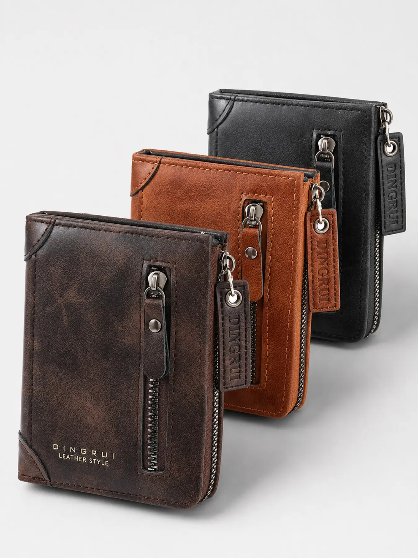 Vintage Men's PU Leather Bi-Fold Wallet, Side Zipper Coin Purse, Multiple Card Slots, Large Capacity Short Wallet, Stylish Business Card Holder, Portable Everyday Wallet, Perfect Gift for Men, Business Wallets