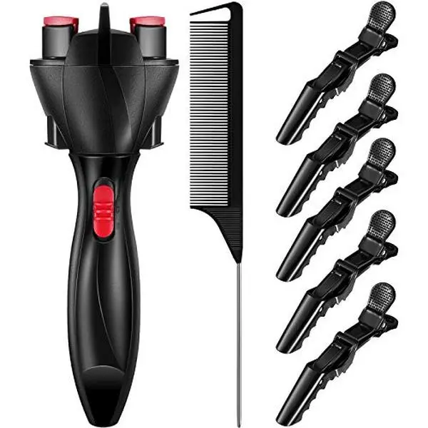 7-Piece Automatic Braider Set - Electronic Hair Tool with Twister, Comb and Clips for Festive & Party Styling (Black)