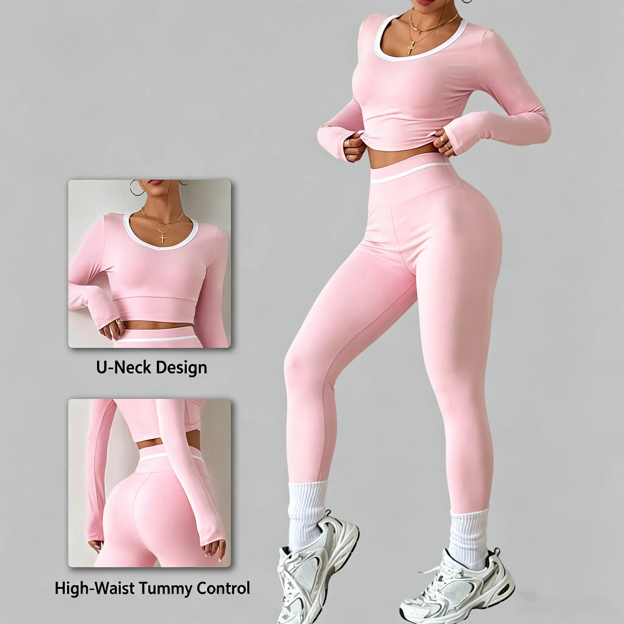 Women's 2-Piece Yoga Set, High-Waisted  Casual Fitness Sportswear, Versatile Gym Workout Outfit, Athleisure Wear Set, Yoga Gym Outfits, Stretchable Activewear, Fitness Exercise Wear, Exercise Clothing Set