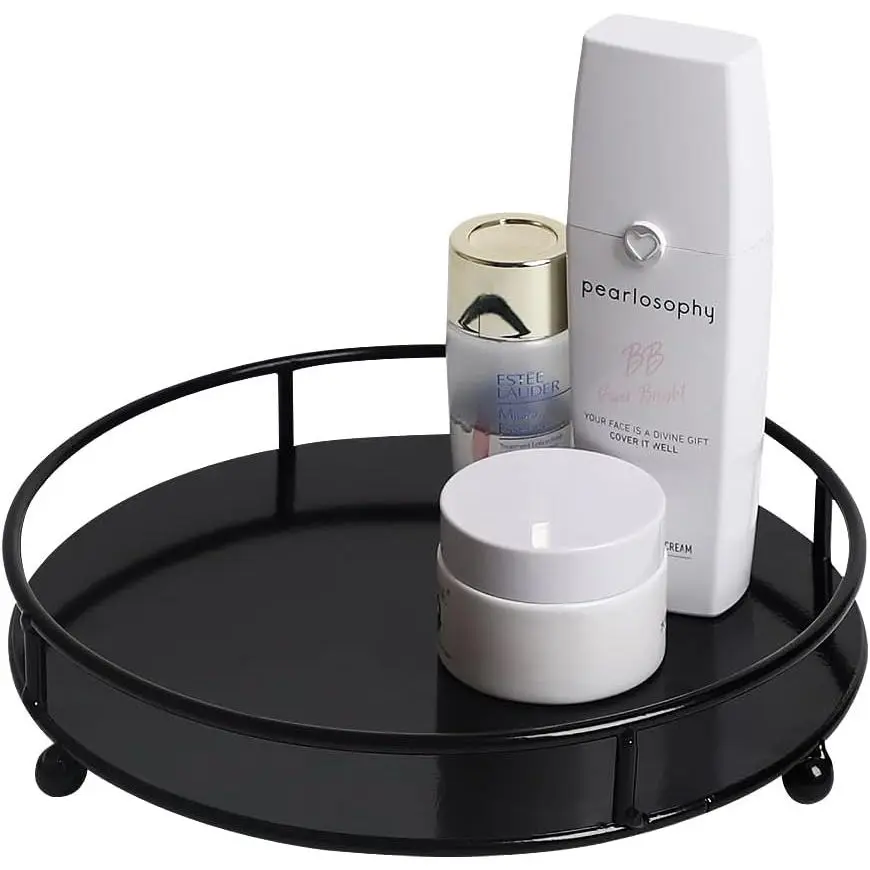 Tray Perfume Display Organizer Bathroom Storage  Tray Tabletop Display for , Candle, Jewelries, 8" Round Black, Small