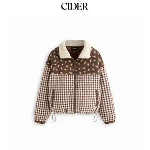 Cider Cotton Funnel Neck Gingham & Ditsy Floral Patched Oversized Jacket SummerFinds