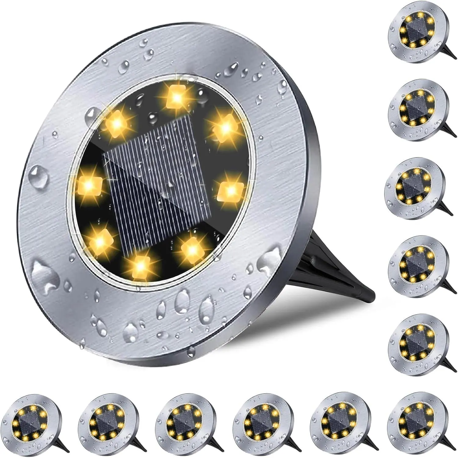 4.6-Inch Solar Ground Lights, Waterproof Outdoor Garden Lights, Bright In-Ground Landscape Lighting for Pathway, Yard, Lawn, Patio, Walkway - 12 Pack Warm Light