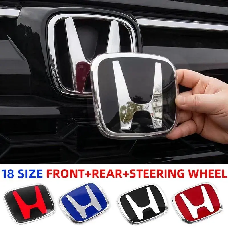 ABS Plastic Stick-On Car Logo Sticker Set - Front/Rear/Steer Decor Accessories, Detailing Products for Honda Accord, Civic Type-R, CRV (Front Grille, Rear Trunk, Steering Wheel Application)