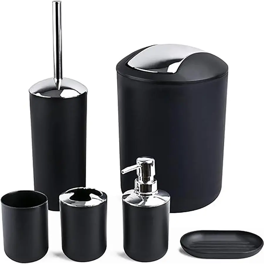 6pcs Bathroom Set, Plastic Gift Set, Toothbrush Holder, Toothbrush Cup, Soap Dispenser, Soap Dish, Toilet Brush Holder, Trash Can