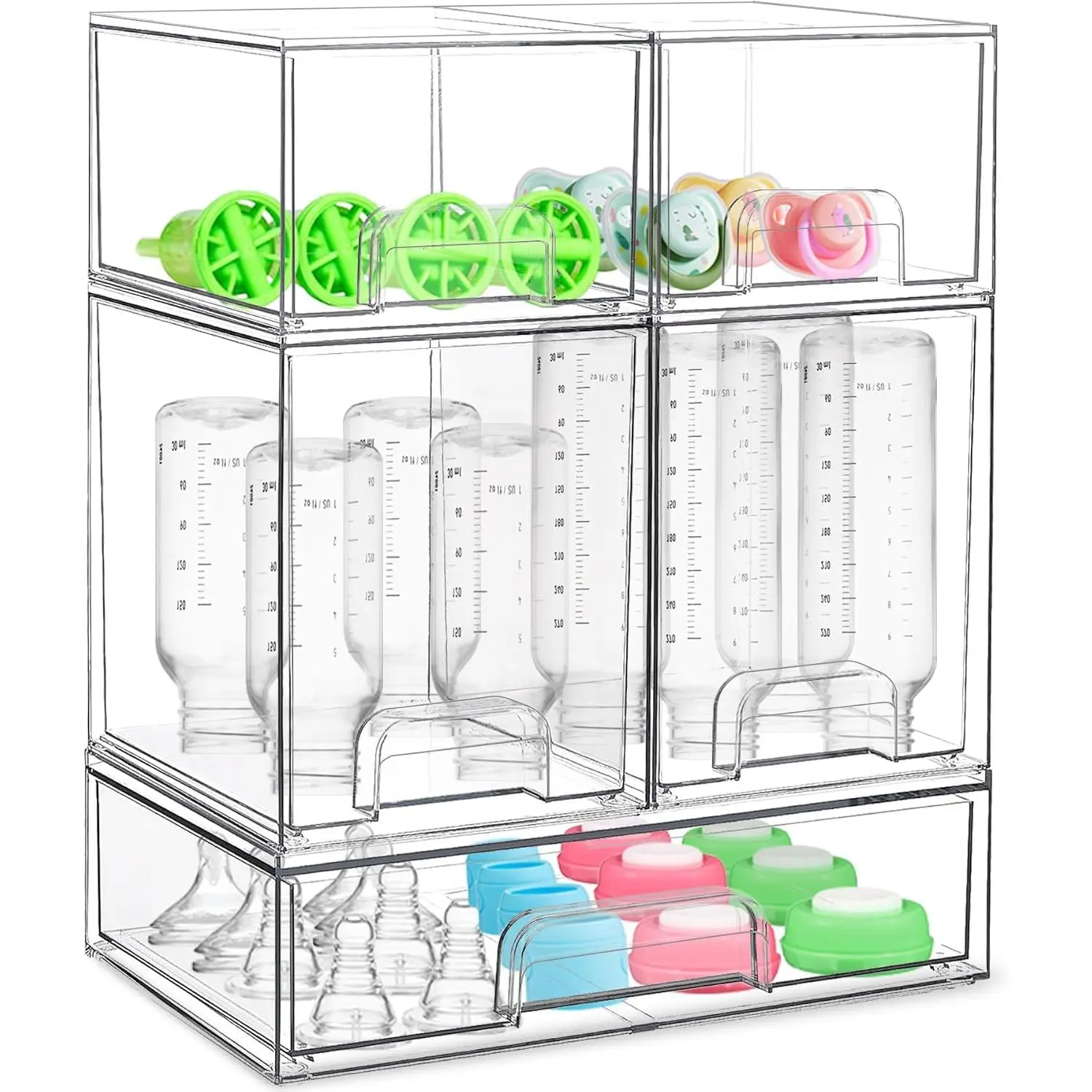 Food‑Grade Acrylic Baby Bottle Organizer, Clear Stackable Pull‑out Storage Drawers for Countertop & Cabinet, Nursery Storage Bin for Milk Bottles, Pacifiers, Nipples & Baby Feeding Accessories