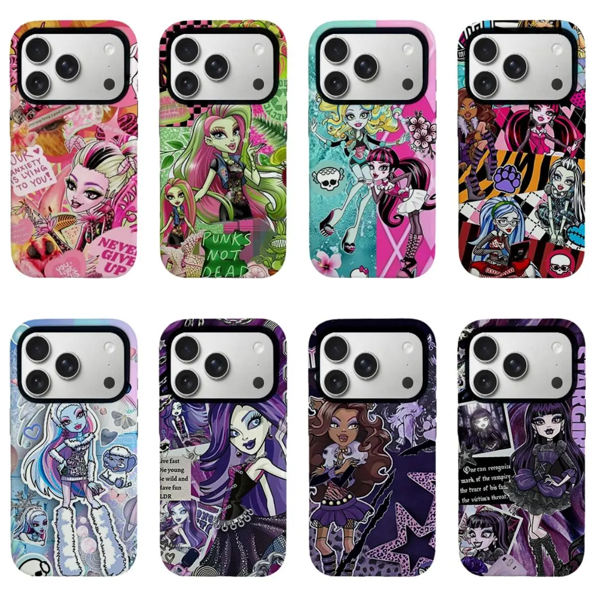 Monster High Sticker Collage Phone Case, Gothic Y2K Monster Doll Full Print Shockproof Cellphone Casing , Grunge Nostalgic Edgy Girly Shell for iPhone11 12 13 14 15 16 17pro max and Samsung S21-S26 .Perfect for Her/Him Girly Phone Caseslovely stylish gift