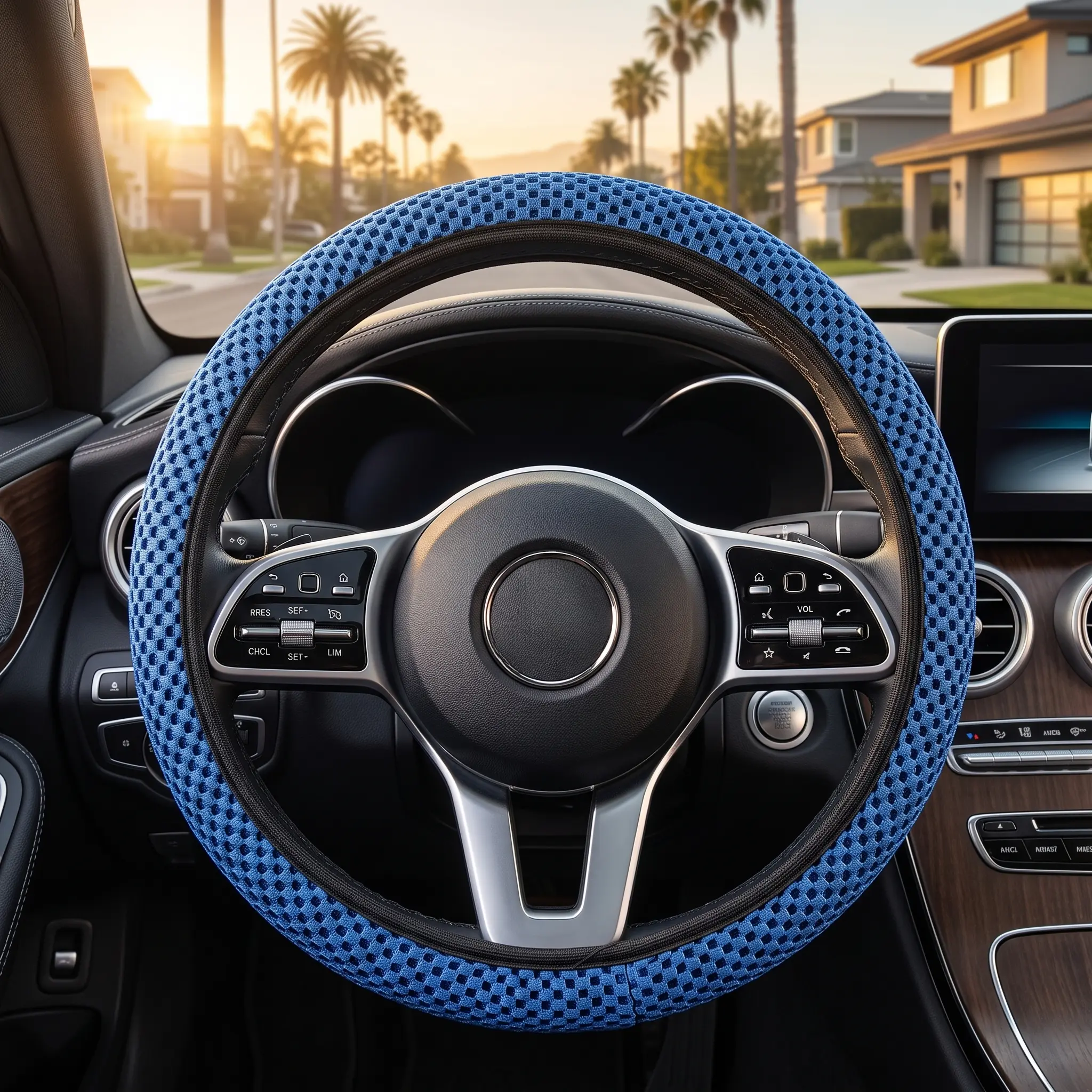 Multiple Colors Elastic Stretch Breathable Car Steering Wheel Cover, 15 inch Universal Fit All Season Comfort Steering wheel cover Automotive-YY1