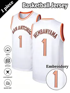 Men's # Wembanyama Basketball Jersey,NO 1 Vintage Embroidered Breathable Training Top, Sleeveless Blue S-Xxxl, Casual Loose-Fit Tank Top