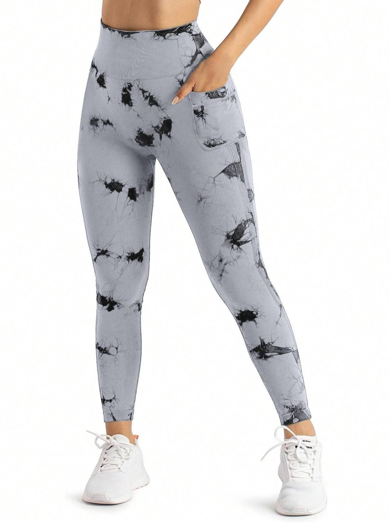 Women's Tie Dye Print Pocket Sports Leggings, Sporty Casual Comfy Breathable High Waist Skinny Pants for Swinging Plate Gym, Gym Clothes Women, Yoga Legging Pants, Yoga Leggings, Yoga Pants, Ladies Sportswear for All Seasons, Breathable Athletic Bottoms