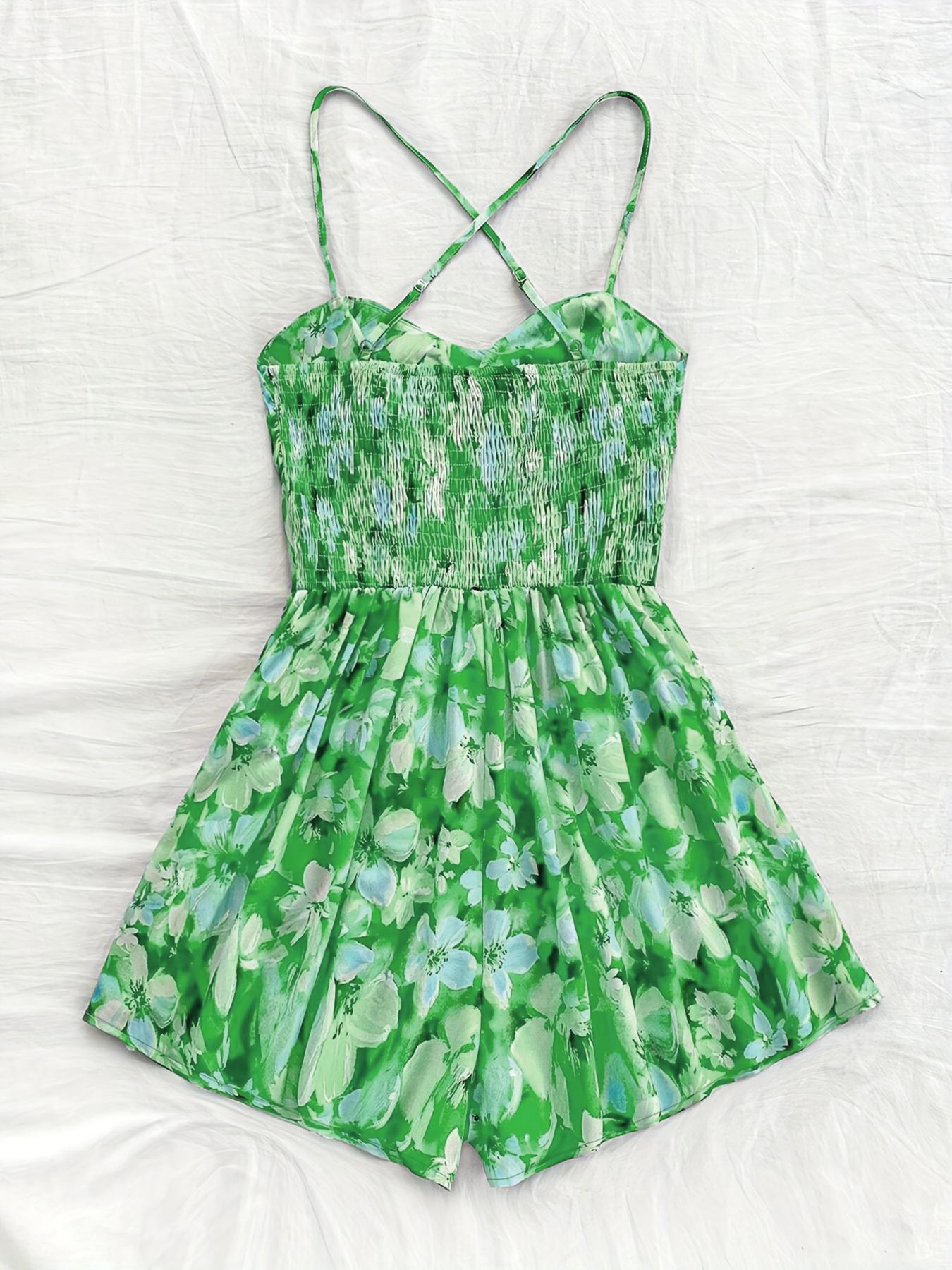 Women's Floral Print Cut Out Fitted Romper, Casual Sleeveless Romper for Summer, Fashion Women's Clothes for Beach Holiday Vacation