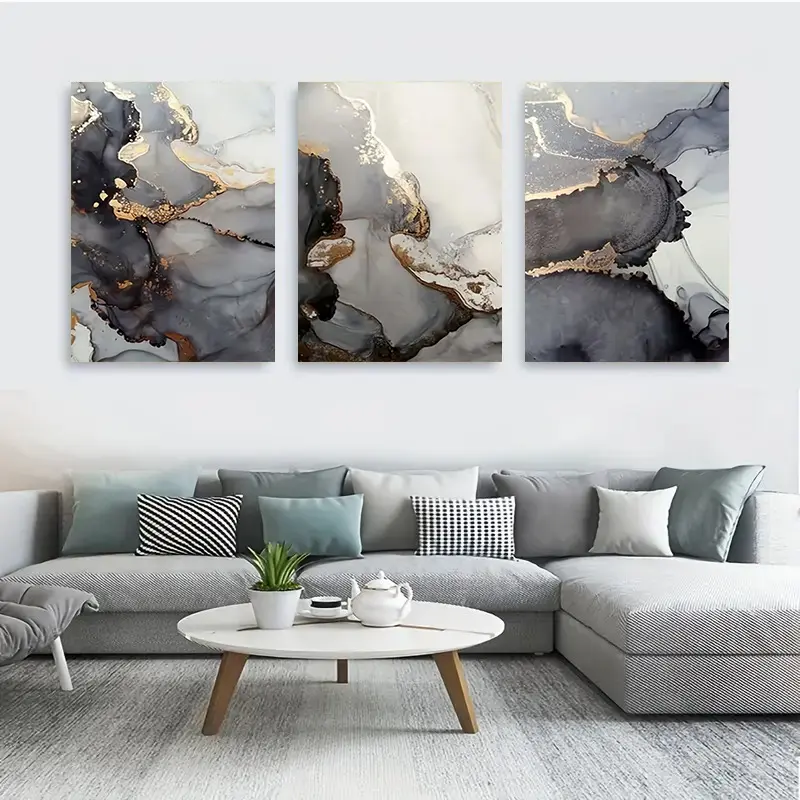 Canvas Wall Art Aesthetic Room DecorCanvas Wall Art 3-piece set with exquisite wooden frame, abstract marble pattern poster set, suitable for home, bedroom, kitchen, and office decoration