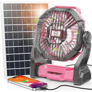 30000mAh Solar Fan with LED Lantern, 10W Solar Panel Rechargeable Battery Powered Camping Fan for Outside, 9 Inch Portable Battery Operated Hurricane Supplies for Picnic, Barbecue, Fishing, Travel