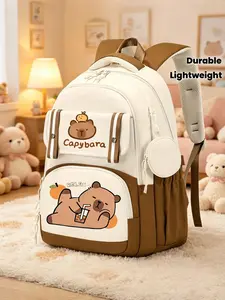 Capybara Print Backpack, Relax Pattern, Breathable Honeycomb Fabric, Detachable Coin Pouch, Adjustable Straps, Unisex, Multiple Colors