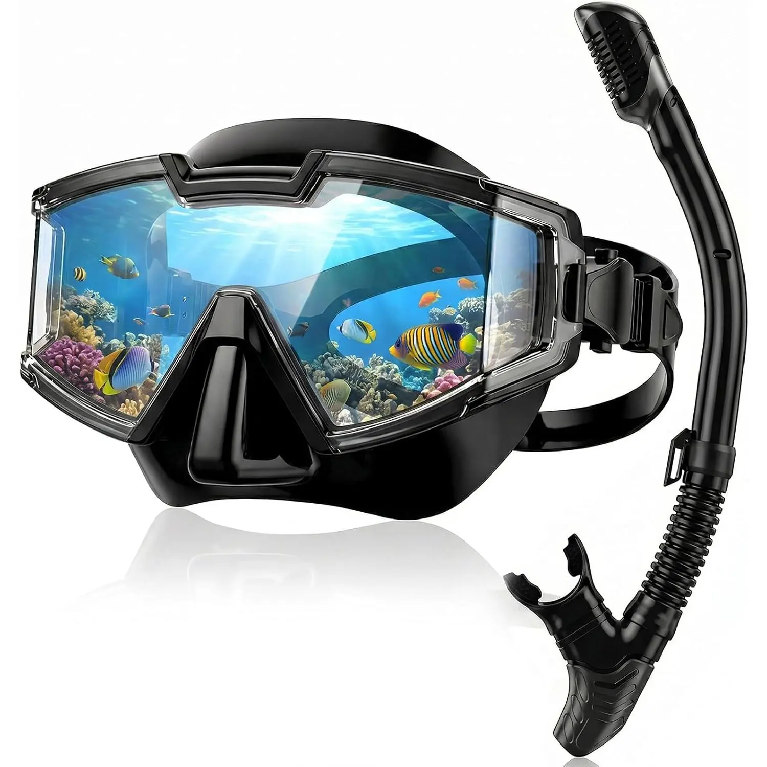 Snorkel Set for Adults, Snorkel Mask with Dry Snorkel, 180 °   Panoramic Anti-Fog and Anti-Leak, Diving Mask for Swimming, Freediving, Beach Essentials and Vacation for Men Women