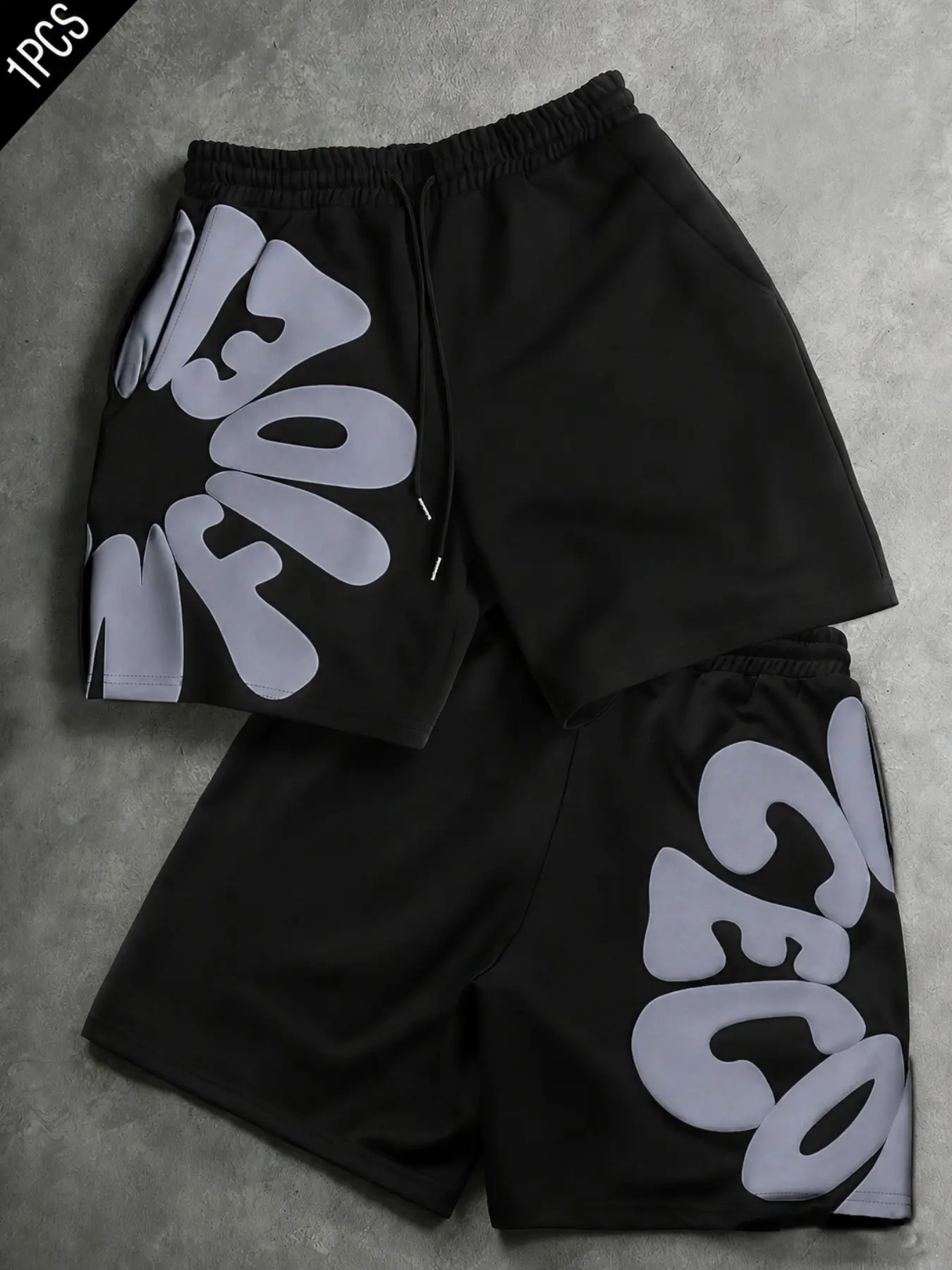 3D Letter Print Casual Shorts, Sportswear, Loose Drawstring Fit, Trendy Street Style, Versatile and Slimming, Sporty Patchwork Design, Streetwear