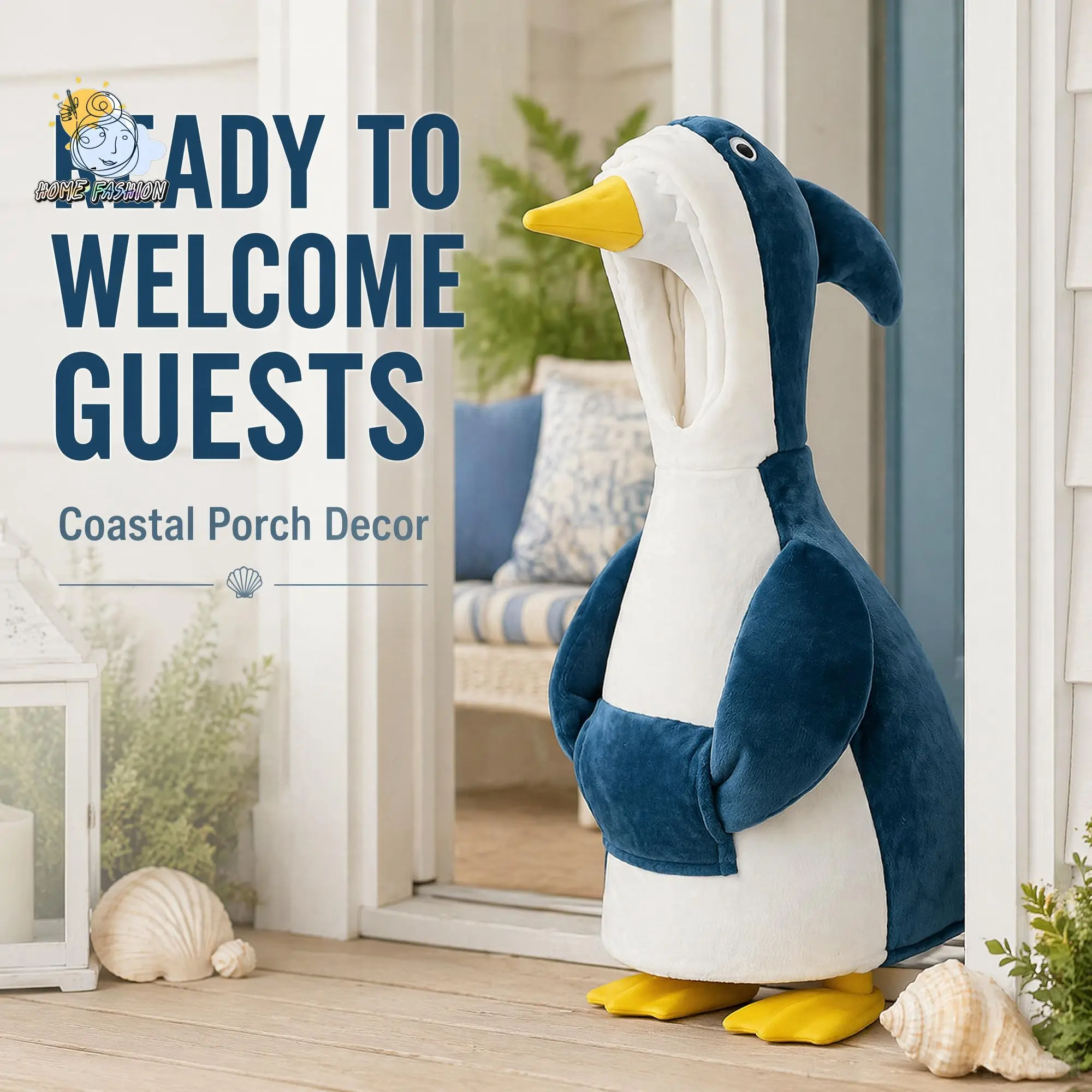 Penguin Plush Doll Costume Outfit, Plush Penguin‑Shaped Coat With Pocket Design, Ocean Coastal Porch Welcome Decor, Large Doll Clothing Accessory For Porch Display