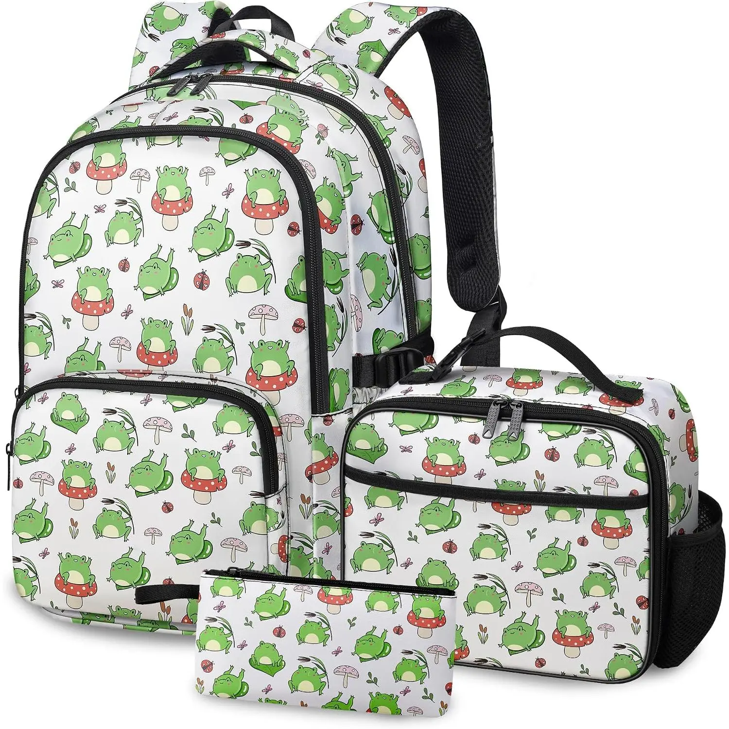 Frog Backpack for Girls Boys, 3 count  Backpack with Lunch Box | Cute Backpack for Girls, Large Capacity School Bookbag for   Teens Elementary 17 in