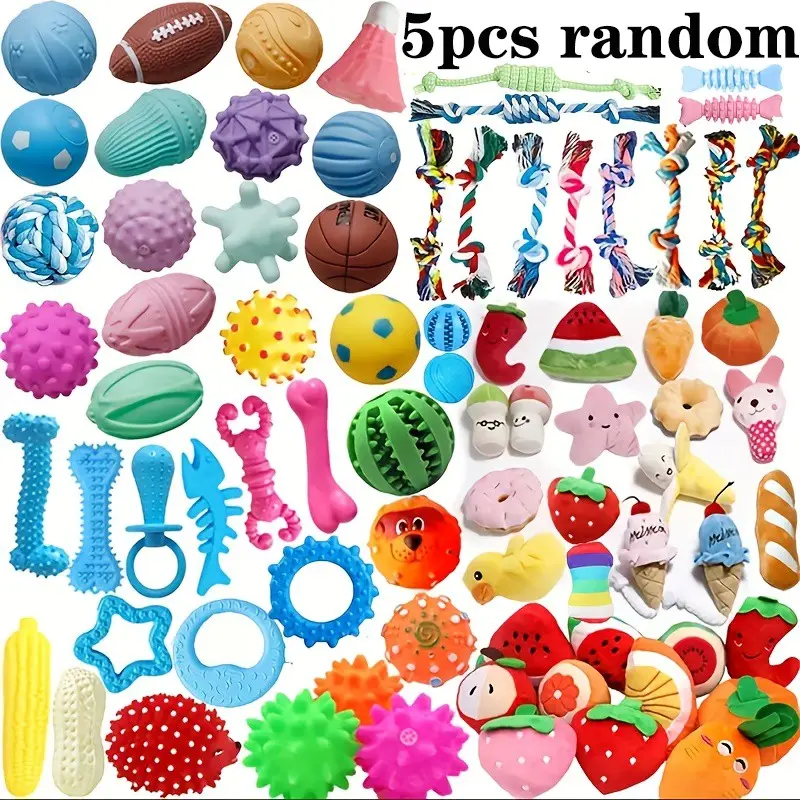 Dog Toys for Fun and Teeth Cleaning, Puppy Durable Chew Toys Pack, Squeak Toy, Squeaky Toy Balls, Tug of War, Rope Toys for Puppies to Small Dogs