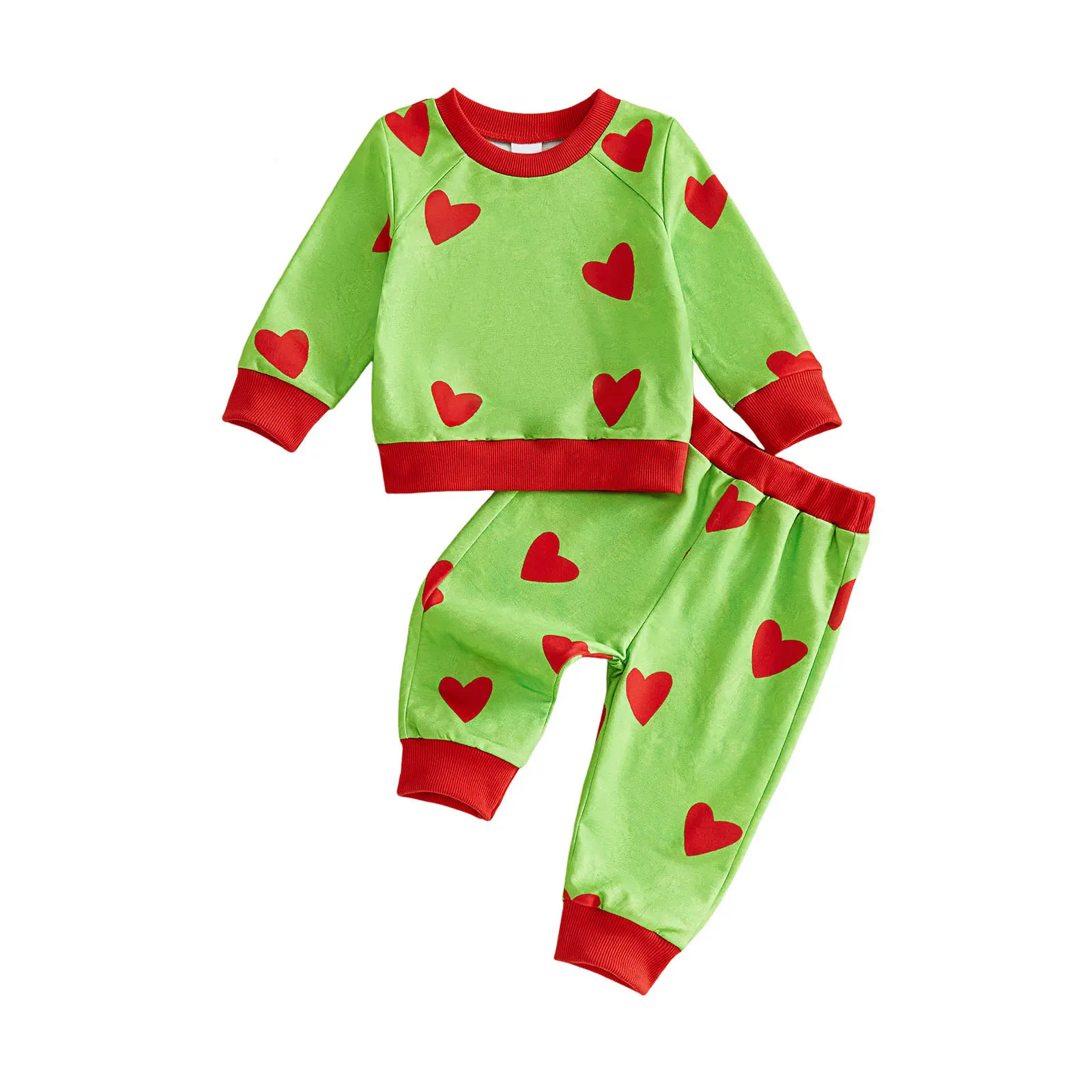 FOCUSNORM Toddler Baby Girls Grinch Red Heart 2Pcs Christmas Tracksuit Set 6M‑4T