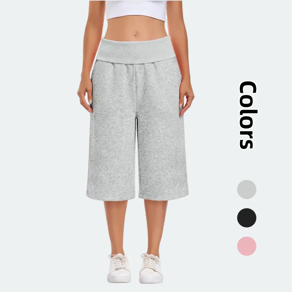 Women's Gaucho Capri Pants - Fold Over, Low Rise, Wide Leg, Baggy Flare Culottes, 4 Pockets, Knee Length, Stretchy Breathable Lounge Cropped Sweatpants for Workout, Going Out, Goucho Pants