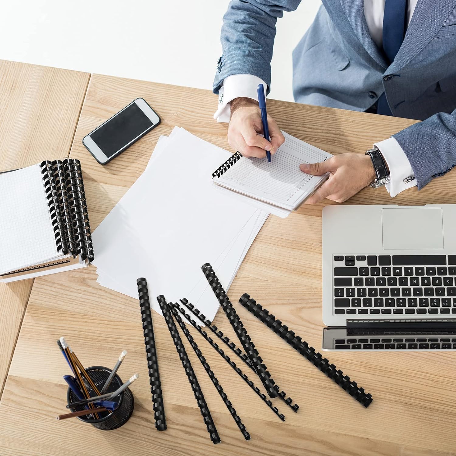 150 Pack Plastic Binding Combs Plastic Binder Comb Ring 19 Ring Binding Spines Letter Size Spiral coils for Notebook Calendar(1/4 5/16 3/8 1/2 5/8 3/4 in,Black)