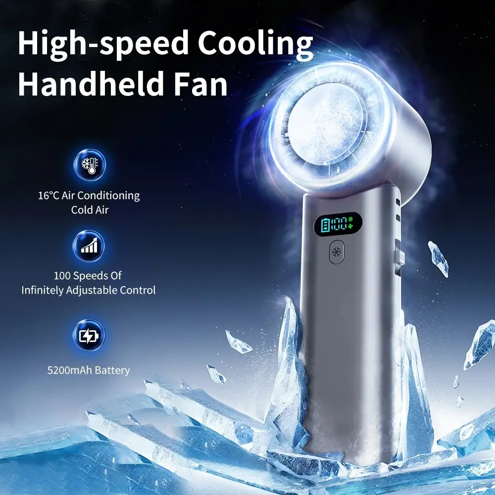 High Speed Cooling Handheld Fan Ice Compress Portable Pocket Semiconductor Refrigeration Mute 4000mAh Outdoor