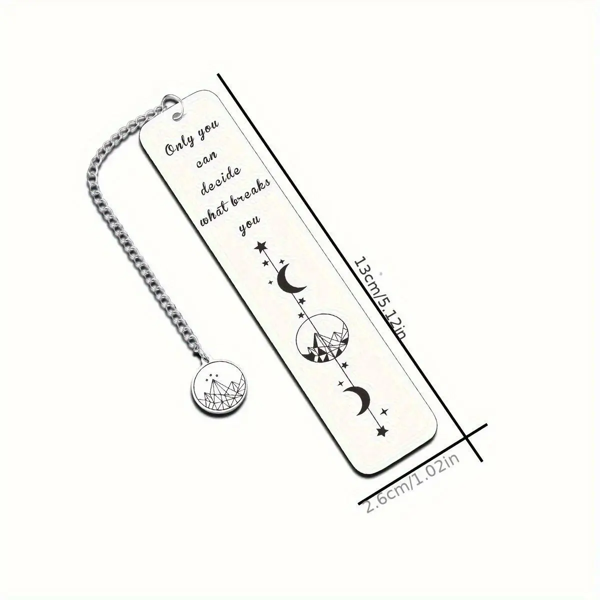 Silver Gray Stainless Steel Fashion Bookmark - Engraved Quote Page Marker for Students & Avid Readers, Durable Stylish Accessory with Motivation Round Chain Charm, 1 Size, Inspirational