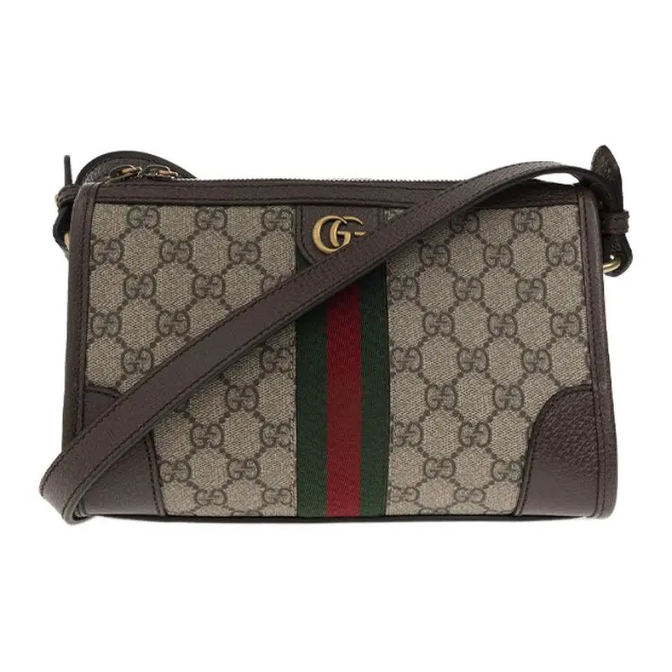 Gucci Ophidia Double G Logo Adjustable Strap Zip Closure Canvas and Leather Messenger Bag for Men in Beige and Brown