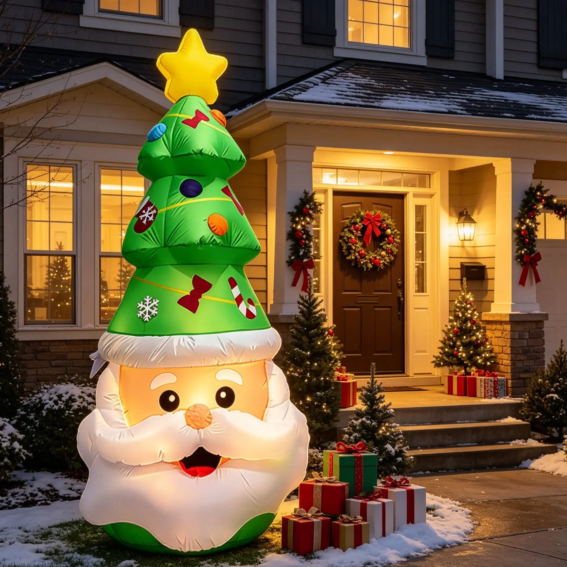 2.4m Santa Claus Inflatable Tree, LED Outdoor Garden Decor, Auto-Inflate with Fan, Waterproof, Durable, Perfect for Porch, Yard, Party