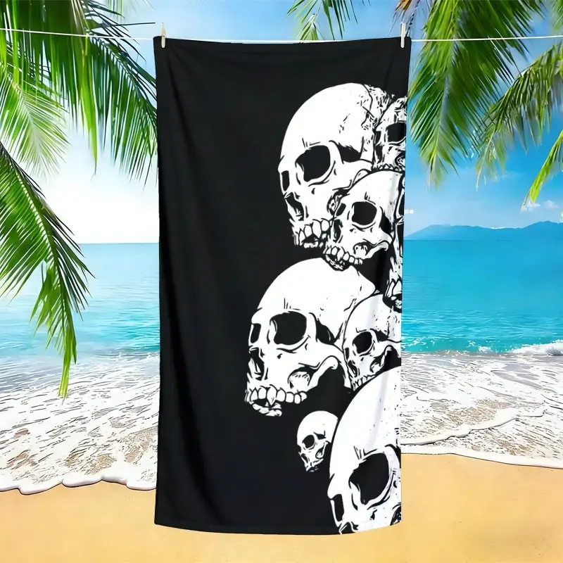 Skull Pattern Beach Towel, 100% Polyester Flannel, Soft, Quick Dry, Durable, Ideal for Summer Beach, Pool, Camping, Gift, Quick Drying Towels