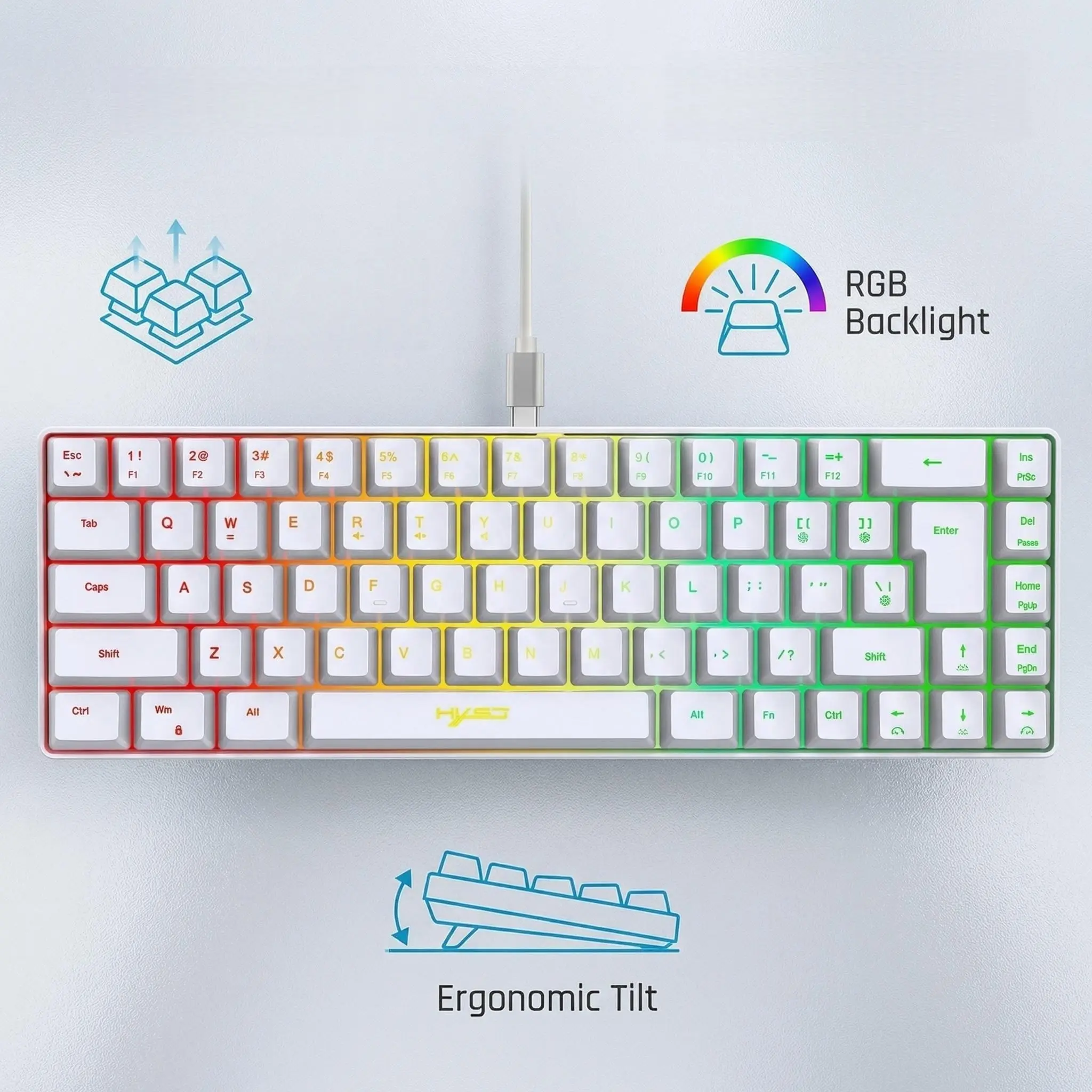 HXSJ 60% Gaming Keyboard, RGB Backlit Ultra Compact Mini 68 Key Wired, Anti-Ghosting Keys, Ideal for Windows Laptops and Pcs, Reduce Hand Strain premium gift pick