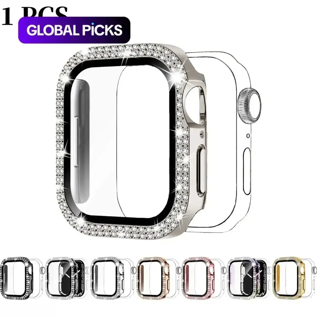 2026 NEW HOT 1pc Shiny Rhinestone 2-in-1 Watch Case with Tempered Glass Screen Protector, Anti-fall Protective Ultra-Thin Cover for Apple Watch 38/40/41/42/44/45/46/49mm Series Ultra/SE/10-1, Smartwatch Accessories for Men & Women tiktokshopbacktoschool