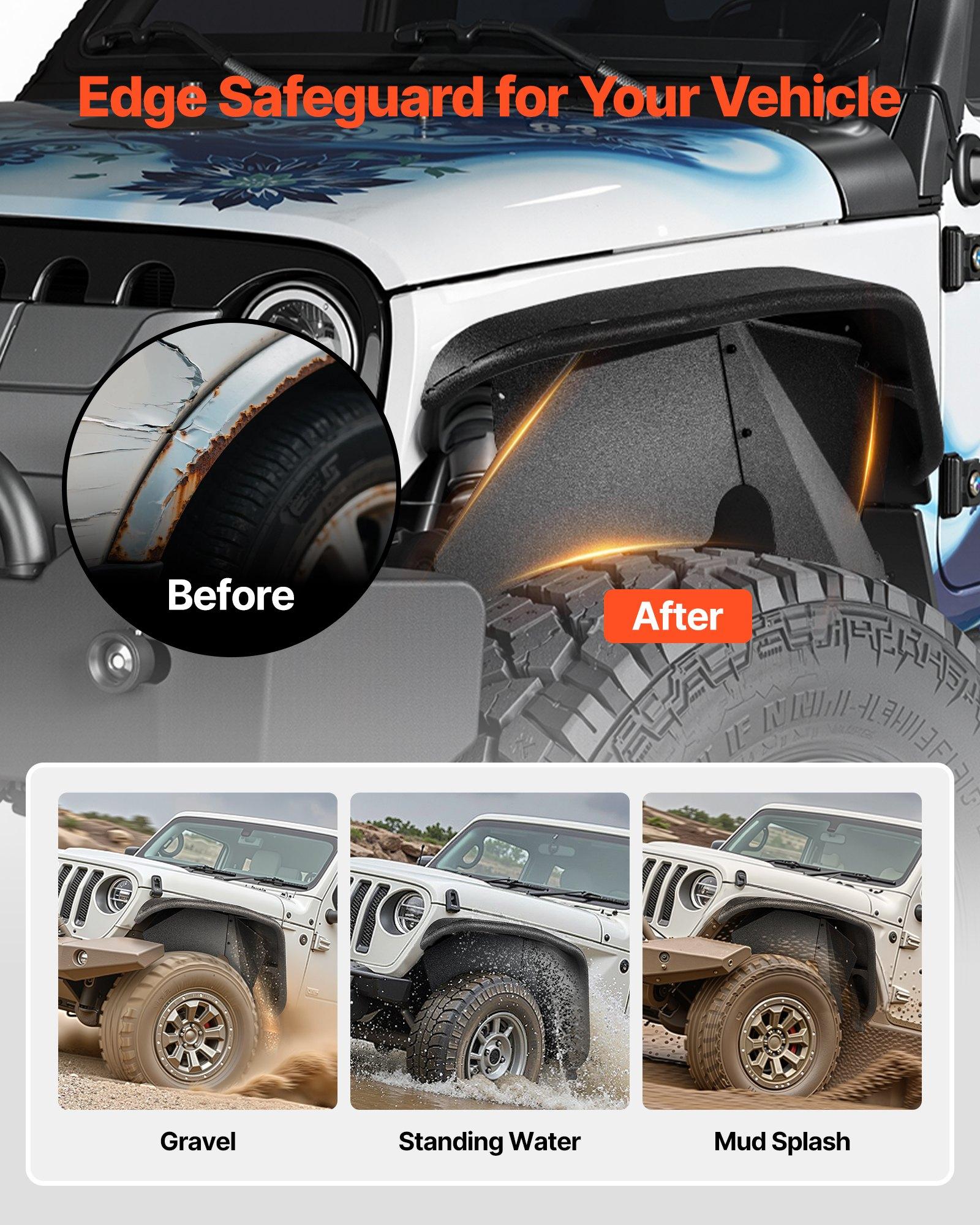 VEVOR Inner Fender Liner, Front & Rear Fender Liner Compatible with 2007-2018 Jeeps JK/JKU 2/4 Doors, Steel Mud Guards Bolt-on Style Fenders Flare, Wheel Well Cover Fenders Flare Liners, Black VEVOR Inner Fender Liner, Front & Rear Fender Liner Compatible with 2007-2018 Jeeps JK/JKU 2/4 Doors, Steel Mud Guards Bolt-on Style Fenders Flare, Wheel Well Cover Fenders Flare Liners, Black