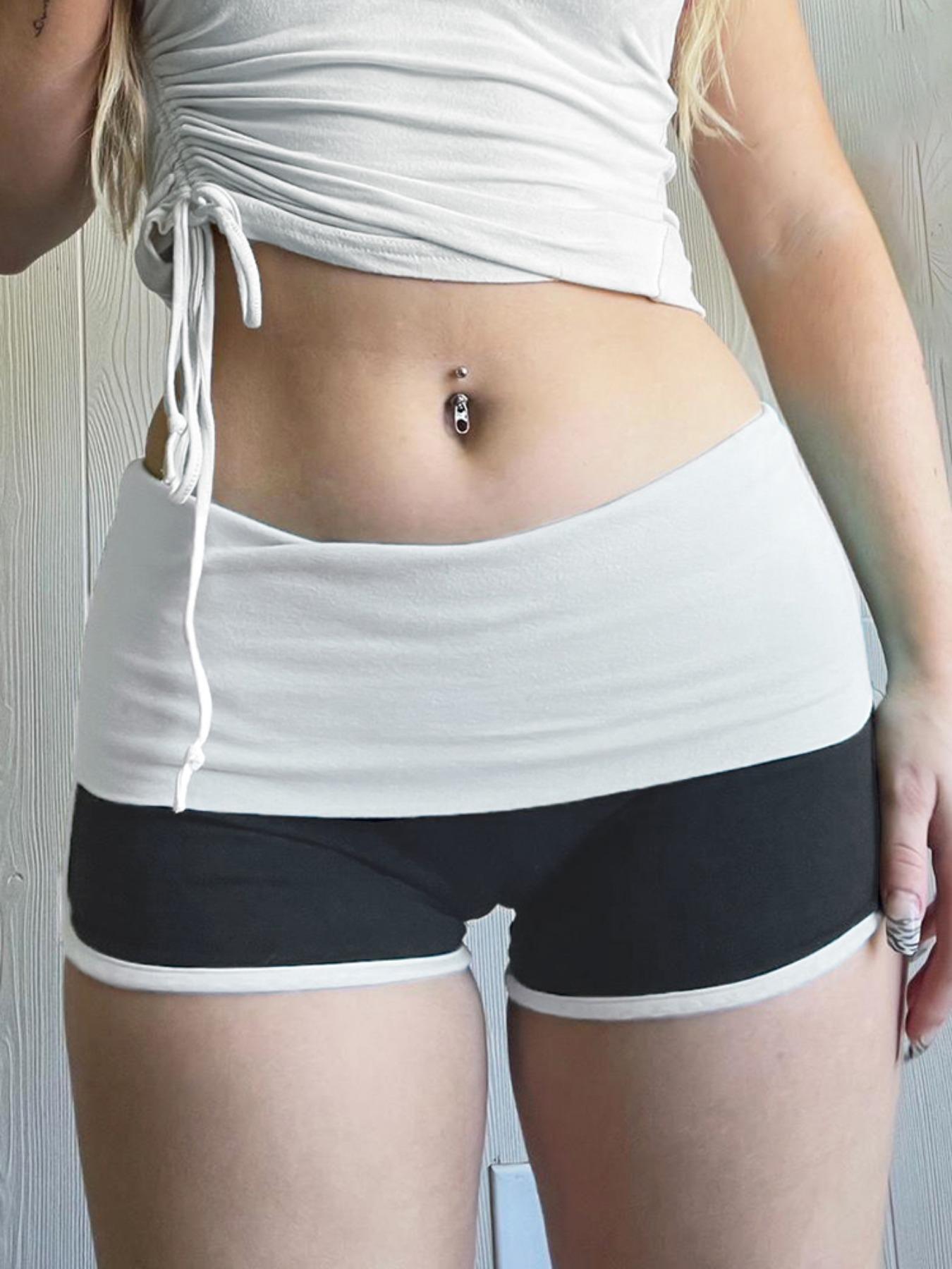 Women's Colorblock Drop Waist Shorts, Casual Comfy Medium Skinny Shorts for Daily Outdoor Wear, Ladies Bottoms for Summer