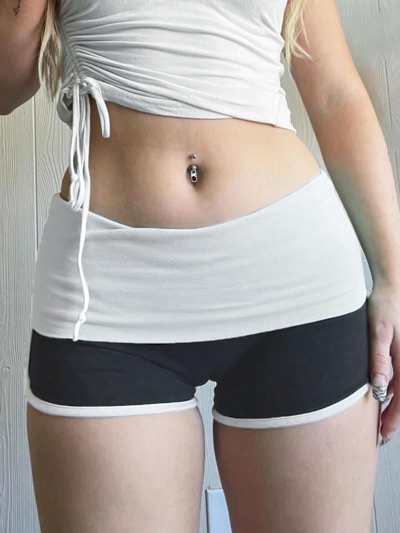 Women's Colorblock Drop Waist Shorts, Casual Comfy Skinny Shorts for Daily Outdoor Wear, Ladies Bottoms for Summer