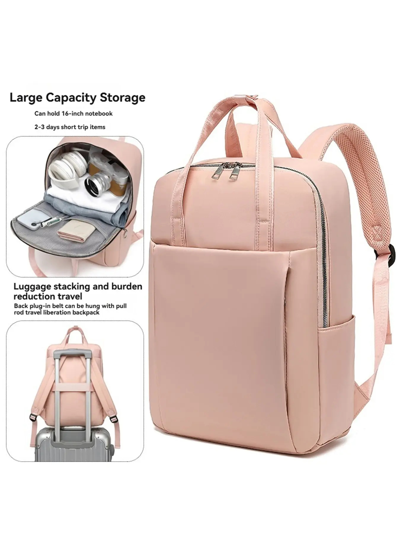 16-Inch Women's Laptop Backpack, Lightweight College Campus Bag with Luggage Strap, Multiple Pockets, Versatile Backpack, Casual Travel Daily Use Shoulder Bag