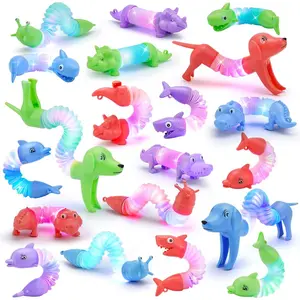 20 PCS LED Animal Pop Tubes Fidget Toys, Party Favors Toddlers Kids Travel Entertainments, Classroom Prizes,Carnival Prizes,Piñata Stuffers,Stress Relief Sensory Toys for Kids 3-8fidget toys