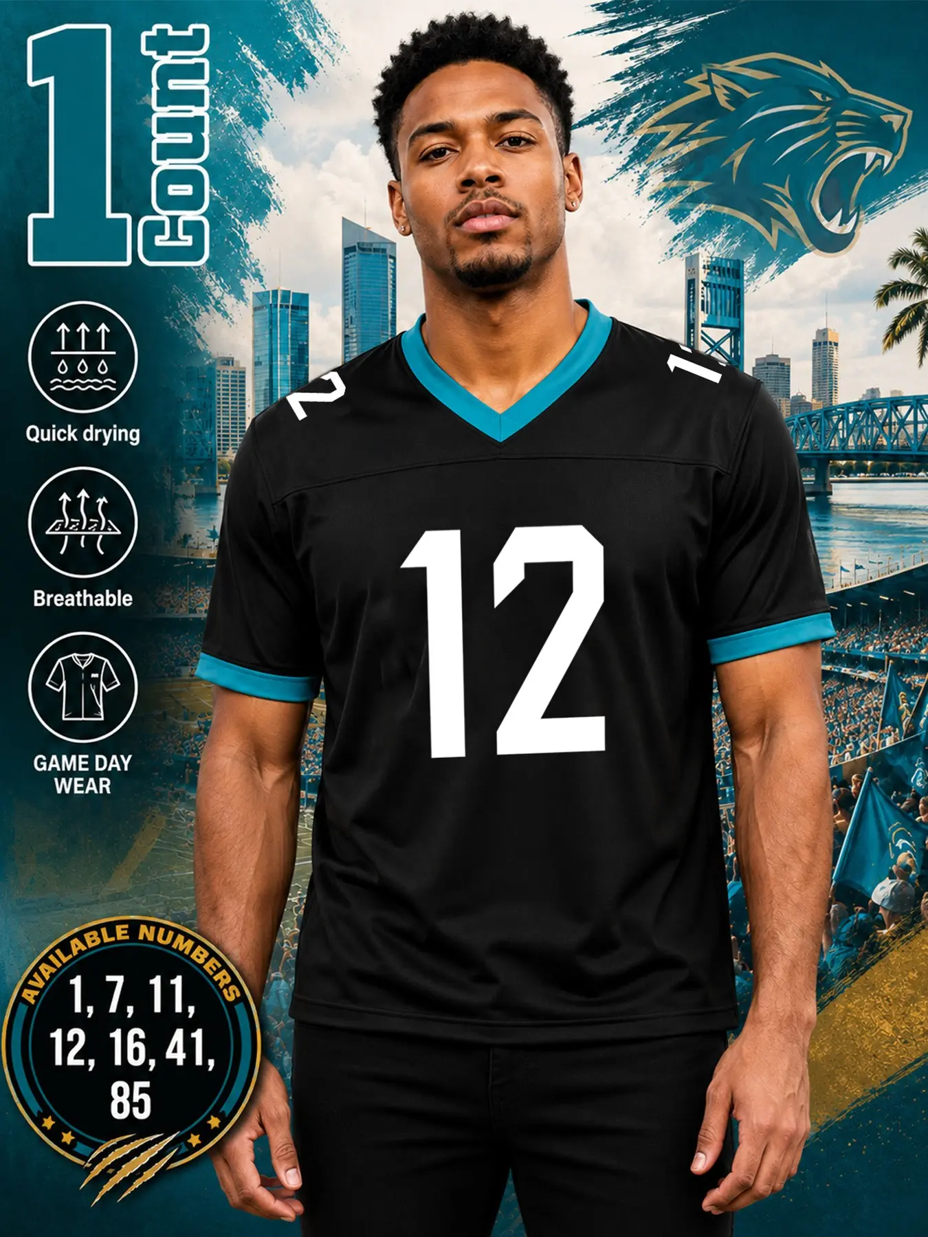 Unisex Retro American Football Jersey, Jacksonville Team Rugby Jersey, Quick-Dry, Moisture-Wicking Y2K Blokecore Short-Sleeve Sports Top (S–3XL), Stylish Streetwear for Fans, Perfect for Sports Viewing Parties and Everyday Casual Wear