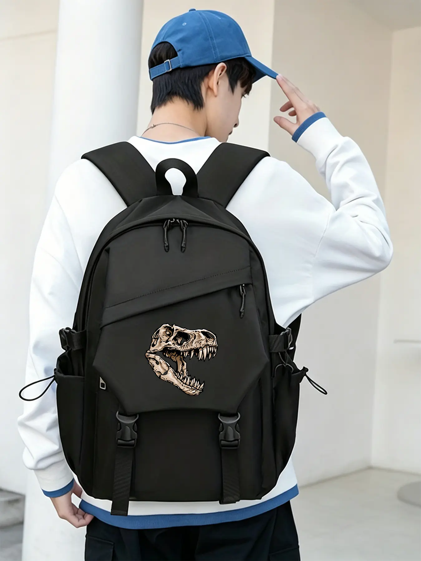 Dinosaur Skull Pattern Lightweight Laptop Backpack - Large Capacity Travel & Commuter Backpack, Adjustable Shoulder Straps, Unisex, Durable Polyester Material, Suitable for Outdoor and Daily Use