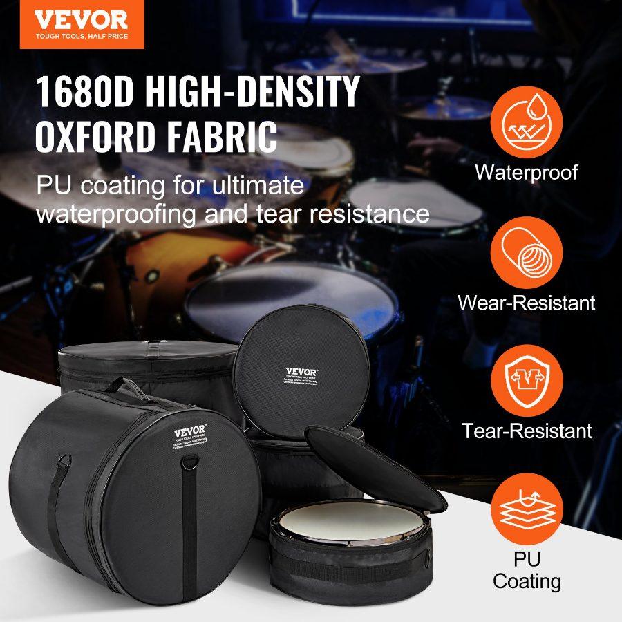 VEVOR 5-Piece Drum Bag Kit, Durable 1680D Oxford Material, Cushioned Cases with 1.5m Removable Shoulder Strap and Carry Handles, Collapsible, Fits 22'' Bass, 12''/13''/16'' Toms, 14'' Snare VEVOR 5-Piece Drum Bag Kit, Durable 1680D Oxford Material, Cushioned Cases with 1.5m Removable Shoulder Strap and Carry Handles, Collapsible, Fits 22'' Bass, 12''/13''/16'' Toms, 14'' Snare