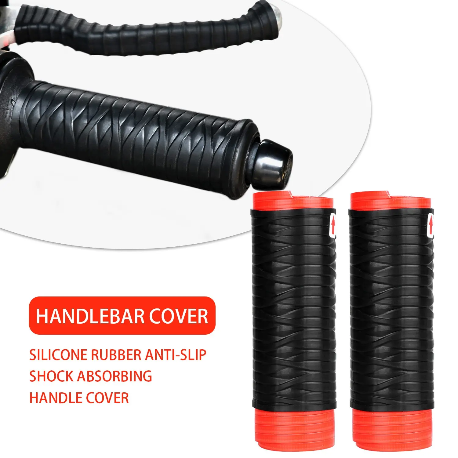2-Pack Universal Silicone Motorcycle Handle Grips, Anti-Slip Shock Absorbing Self-Constricting Handle Covers, Protective Sleeve