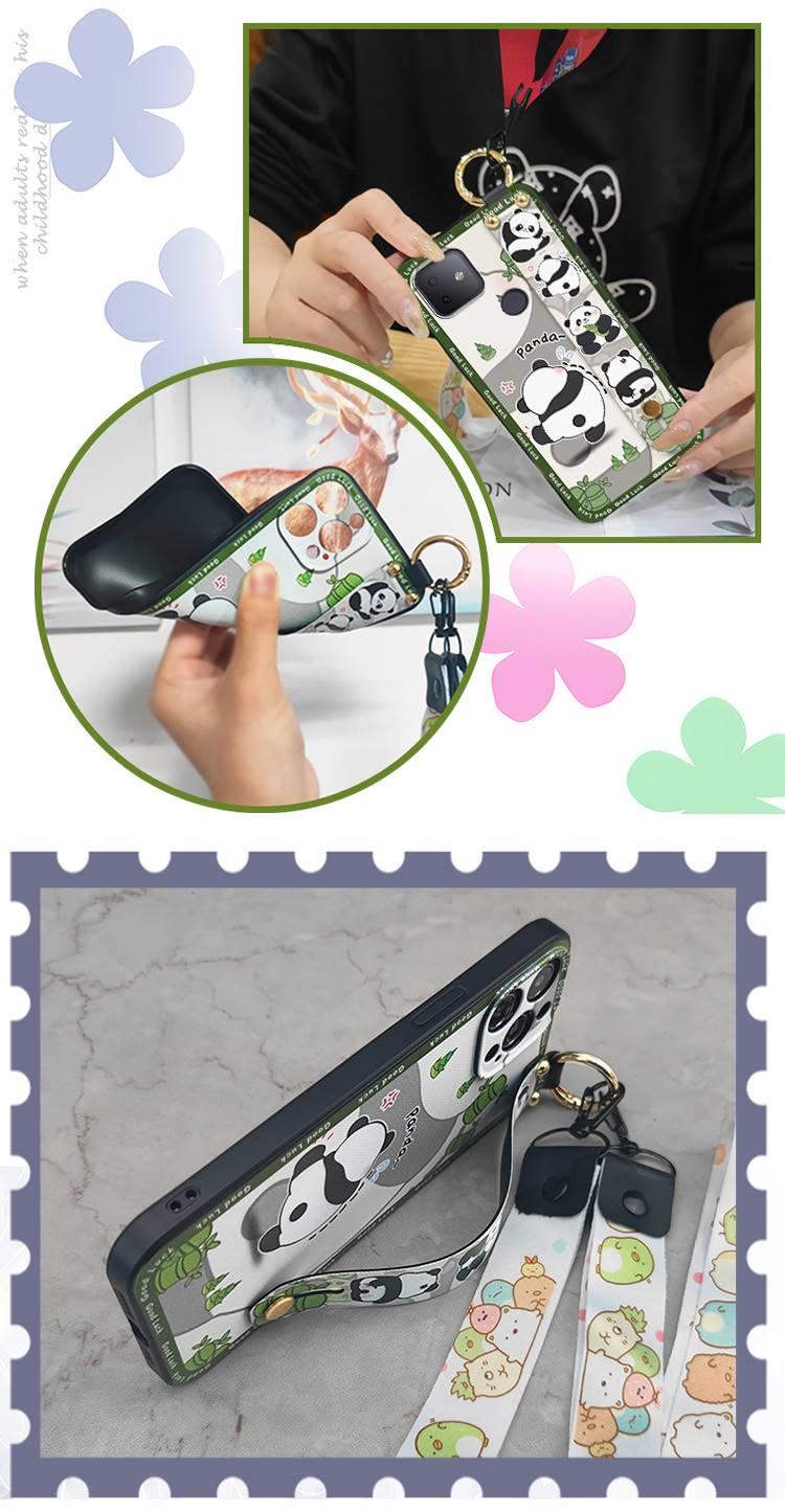 Wrist Strap Durable Phone Case For TCL T-Mobile Revvl 4Plus Kickstand protective Wristband Soft case Back Cover panda Silicone Waterproof ring Dirt-resistant Cartoon Anti-knock