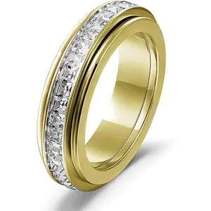 Women Lucky Promise Wedding Ring Titanium Steel Cubic Zirconia Spinning Fidget Ring Relieve Anxiety Comfort Sizes 5-10