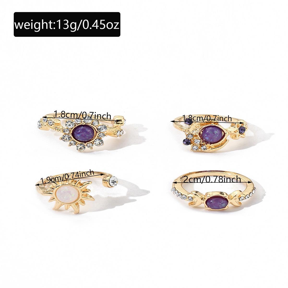 Women's Sun & Moon Gemstone Ring Set Trendy Geometric Stackable Jewelry with Sparkling Crystal Accents for Daily Wear and Parties
